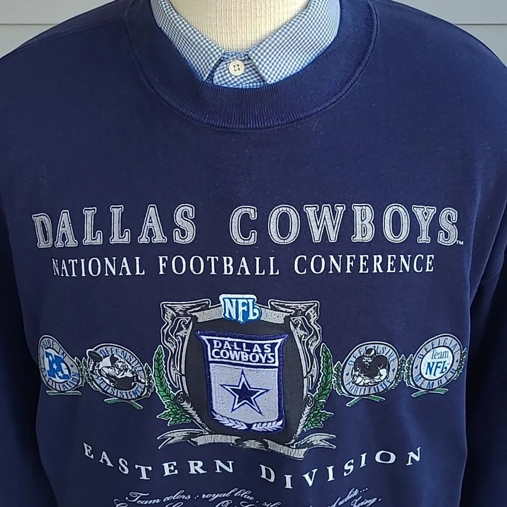 DALLAS COWBOYS NFL Navy Embroidered Nutmeg USA Mens XL Crewneck Sweater RARE 90s